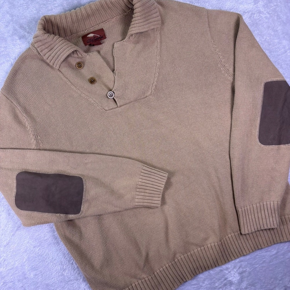Bob Timberlake Men's Knit Pullover Sweater Size‎ XXL Tan Elbow Patch Cotton